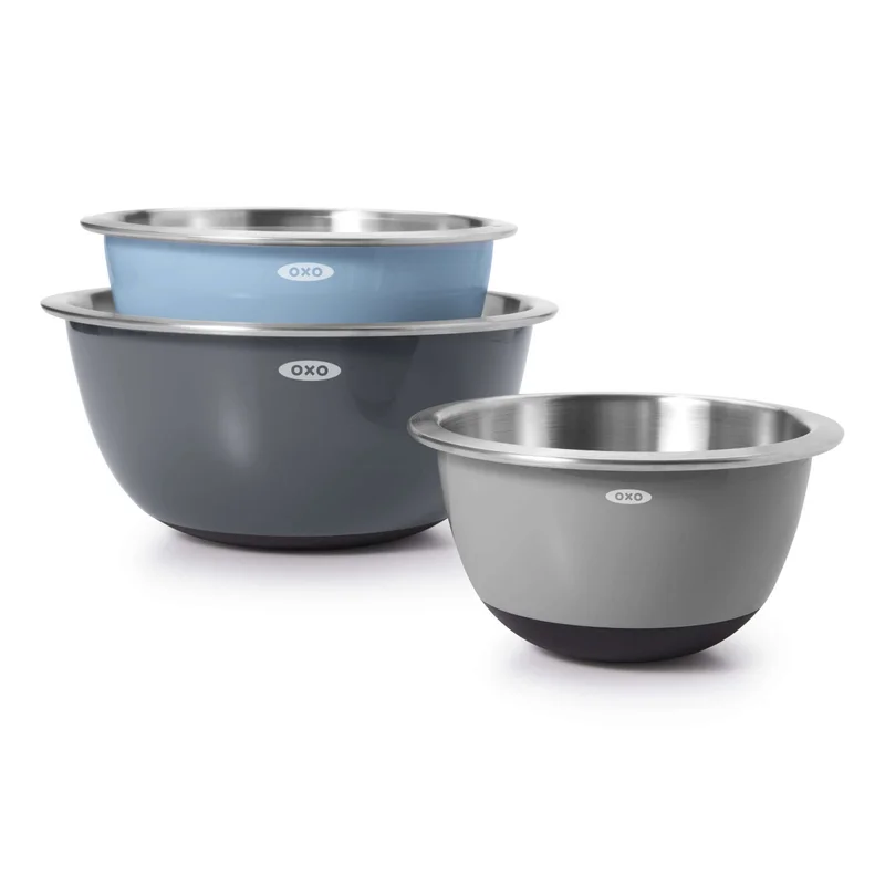 Image of 3-Piece Stainless Steel Mixing Bowl Set - Blue/Gray