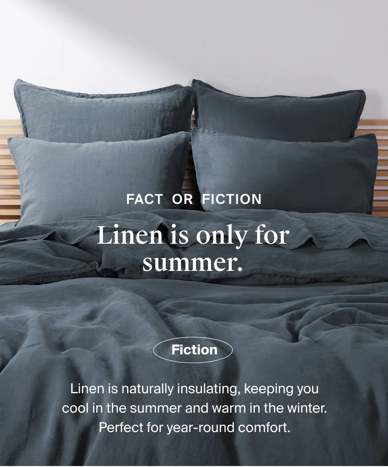 Linen bedding in dusk blue colorway