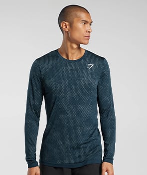 SPORT SEAMLESS LONG SLEEVE T-SHIRT - NAVY/DENIM TEAL