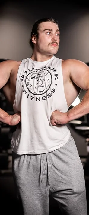 Legacy Drop Arm White Tank and Crest Straight Leg Grey Joggers