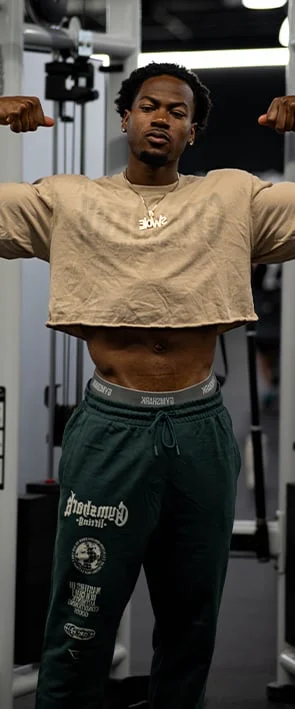 Heritage Washed Tshirt in Desert Beige and Lifting Oversized Joggers in Green