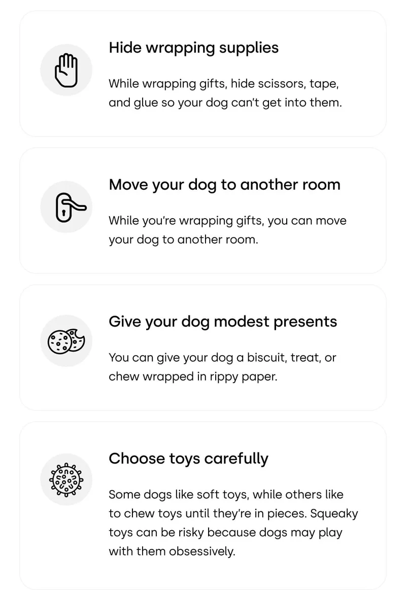 Here are some tips for keeping your dog safe while opening presents