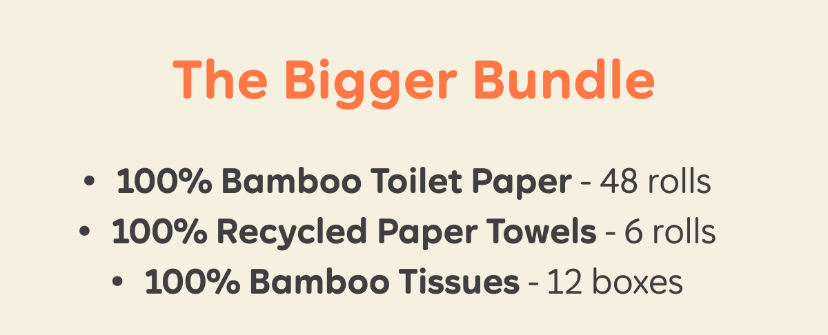The Bigger Bundle: 100% Bamboo Toilet Paper - 48 rolls, Bamboo Blend Paper Towels - 6 rolls, 100% Bamboo Tissues - 12 boxes