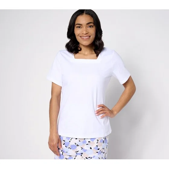 Denim & Co. Essentials True Cotton Jersey Square Neck Top