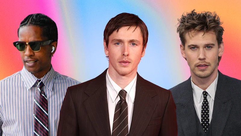 A$AP Rocky, Harris Dickinson, and Austin Butler wearing point-collar shirts.