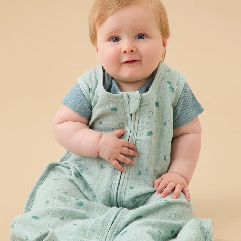 Image of MORI Mascot Muslin Front Opening Sleep Sack - Mint