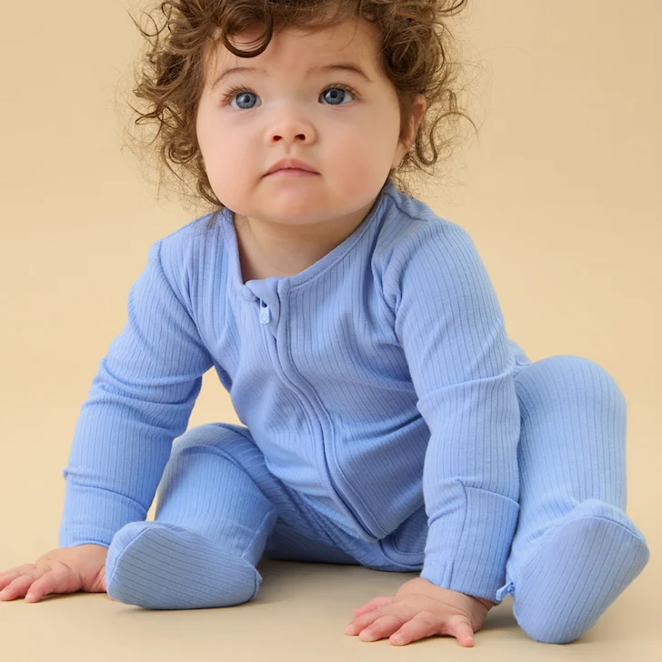 Hydrangea Ribbed Clever Zip Baby Pajamas