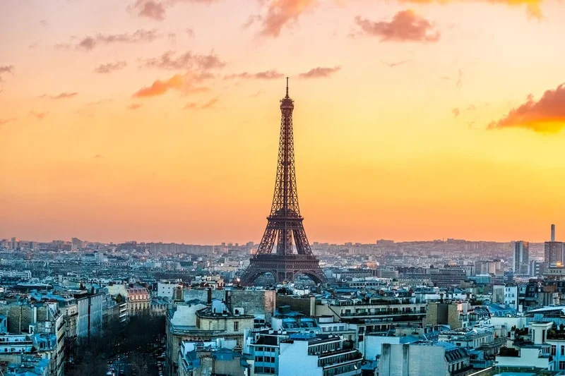 Eiffel Tower at sunset.