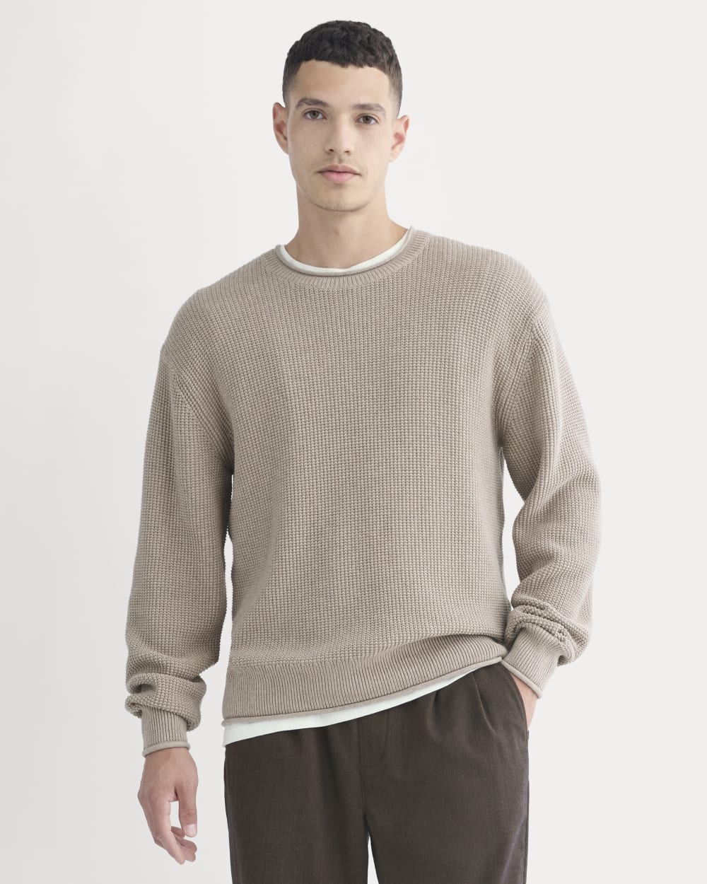 Image of Waffle Rollneck Crew in Everyday Cotton | Heathered Oatmeal