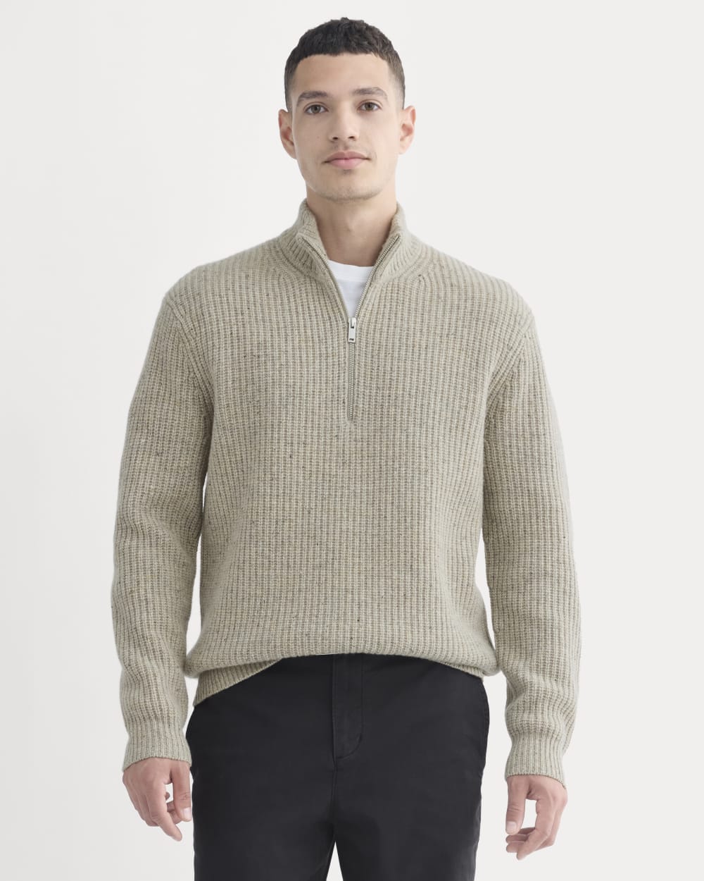 Image of The Felted Merino Half-Zip Sweater | Heather Gravel Donegal