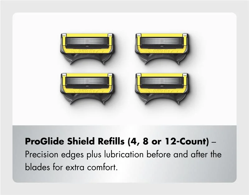 ProGlide Shield Refills (4, 8 or 12-Count) – Precision edges plus lubrication before and after the blades for extra comfort.