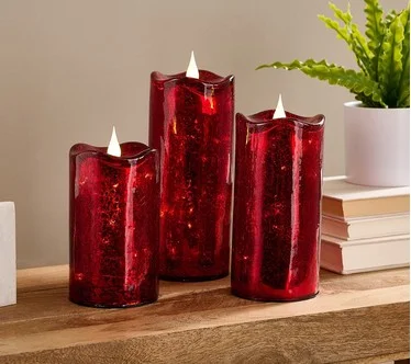 Set of 3 Illuminated Crackle Glass Candles by Valerie