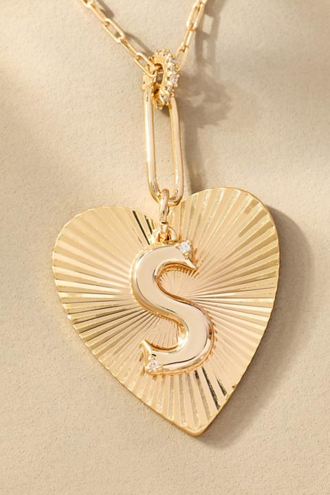 Fluted Heart Pendant Monogram Necklace