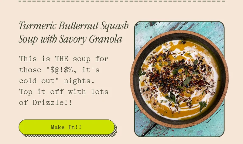 TURMERIC BUTTERNUT SQUASH SOUP WITH SAVORY GRANOLA