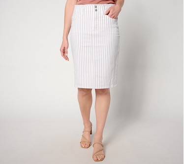 NYDJ High Rise Skirt w/ Hollywood Waistband - Beach Stripe
