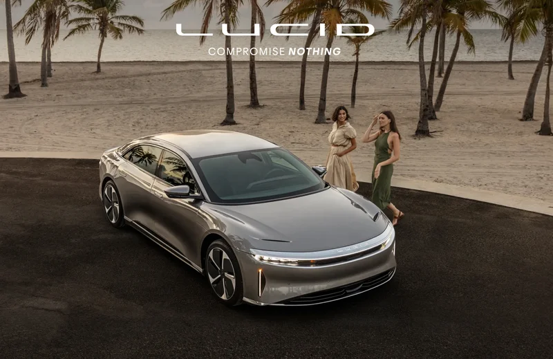 Lucid Motors | Compromise Nothing | EPA est. range up to 420 mi(1) for Pure trim only | Charge up to 200 miles 17 min(2) Pure trim only | Max power 430 hp for Pure trim only | 0-60 MPH 4.5 secs for Pure trim only