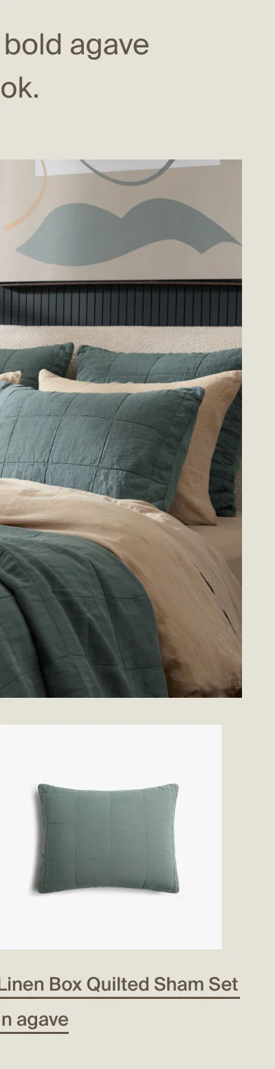 Linen Box Quilted Sham Set in agave