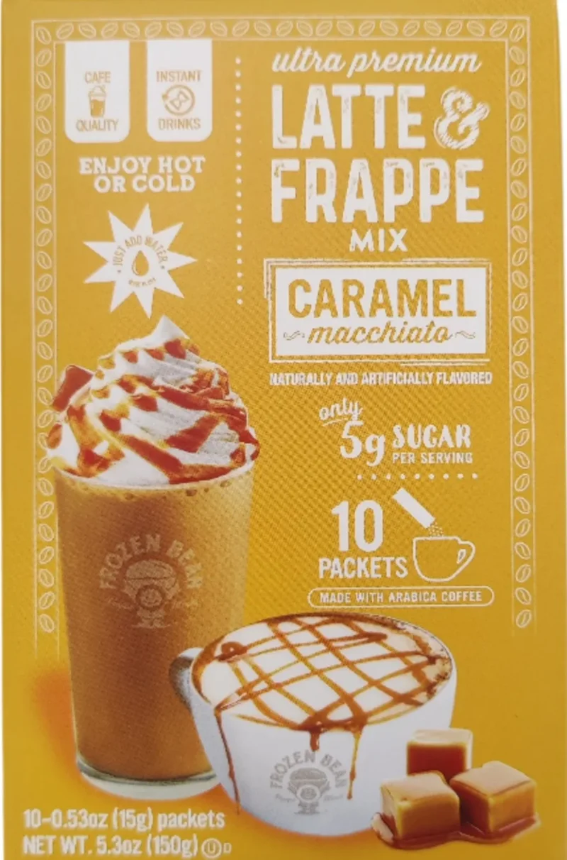 <span style="font-weight: 700; font-style: normal; text-decoration: none; font-family: Vulf_Sans-Medium, Helvetica Neue, Arial, sans-serif; font-size: 16px; line-height: 20px">Frozen Bean </span><span style="font-style: normal; text-decoration: none; font-family: Vulf_Sans-Medium, Helvetica Neue, Arial, sans-serif; font-size: 16px; line-height: 20px">Latte &amp; Frappe Mix, Carmel Macchiato (10 CT)</span>