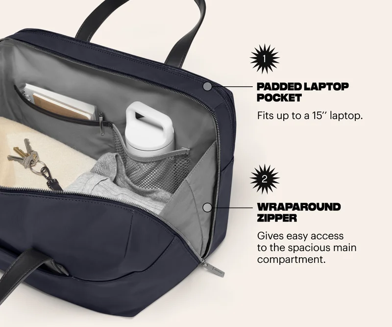 Padded laptop pocket. Wraparound zipper.