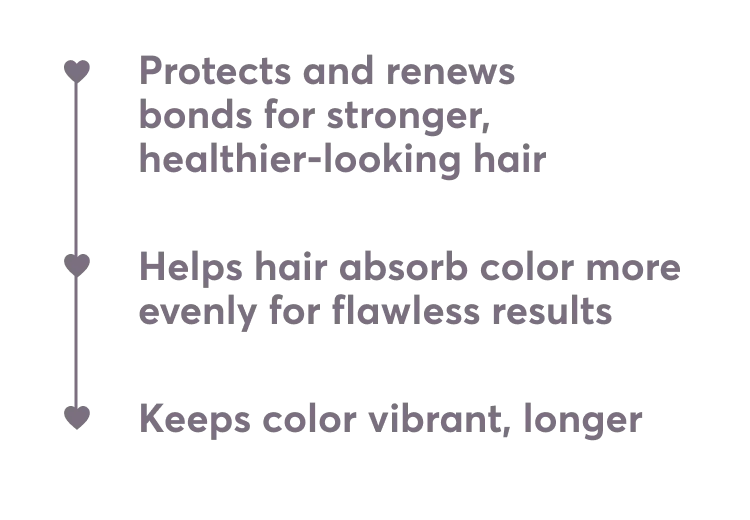 Protects and renews bonds for stronger, healthier-looking hair | Helps hair absorb color more evenly for flawless results | Keeps color vibrant, longer