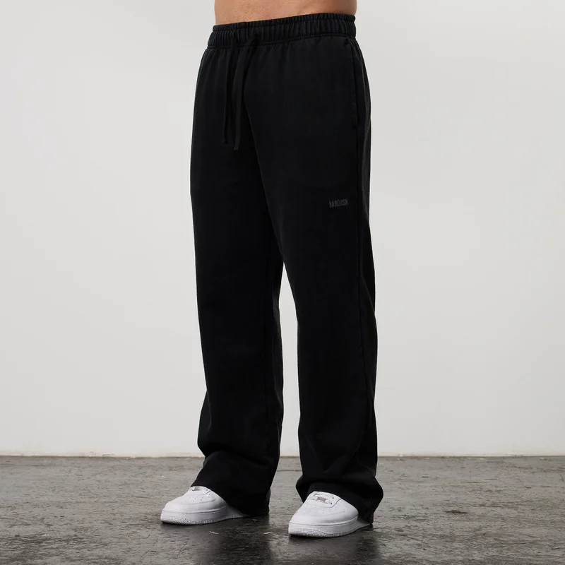 Image of WASHED BLACK HEAVY WEIGHT STRAIGHT LEG SWEAT PANTS
