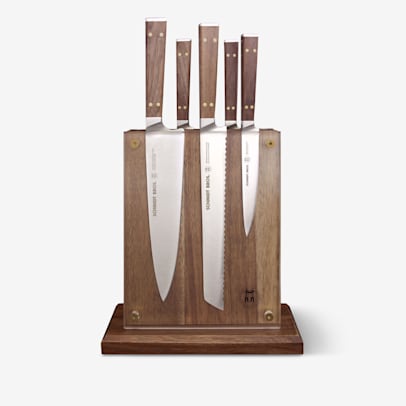 Brass & Walnut 6-Piece Knife Block Set