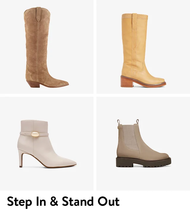 Tall boots, block-heel boots, booties and Chelsea boots.