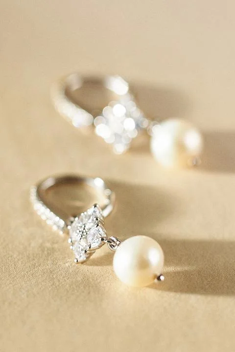 NADRI Pearl Drop Huggie Earrings