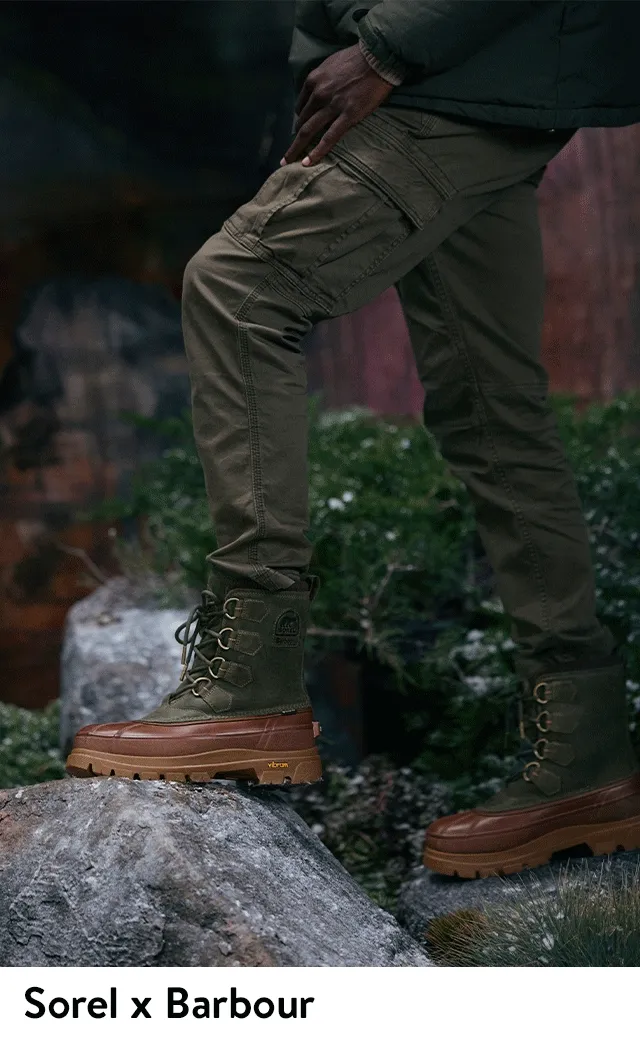Sorel x Barbour gum boots.