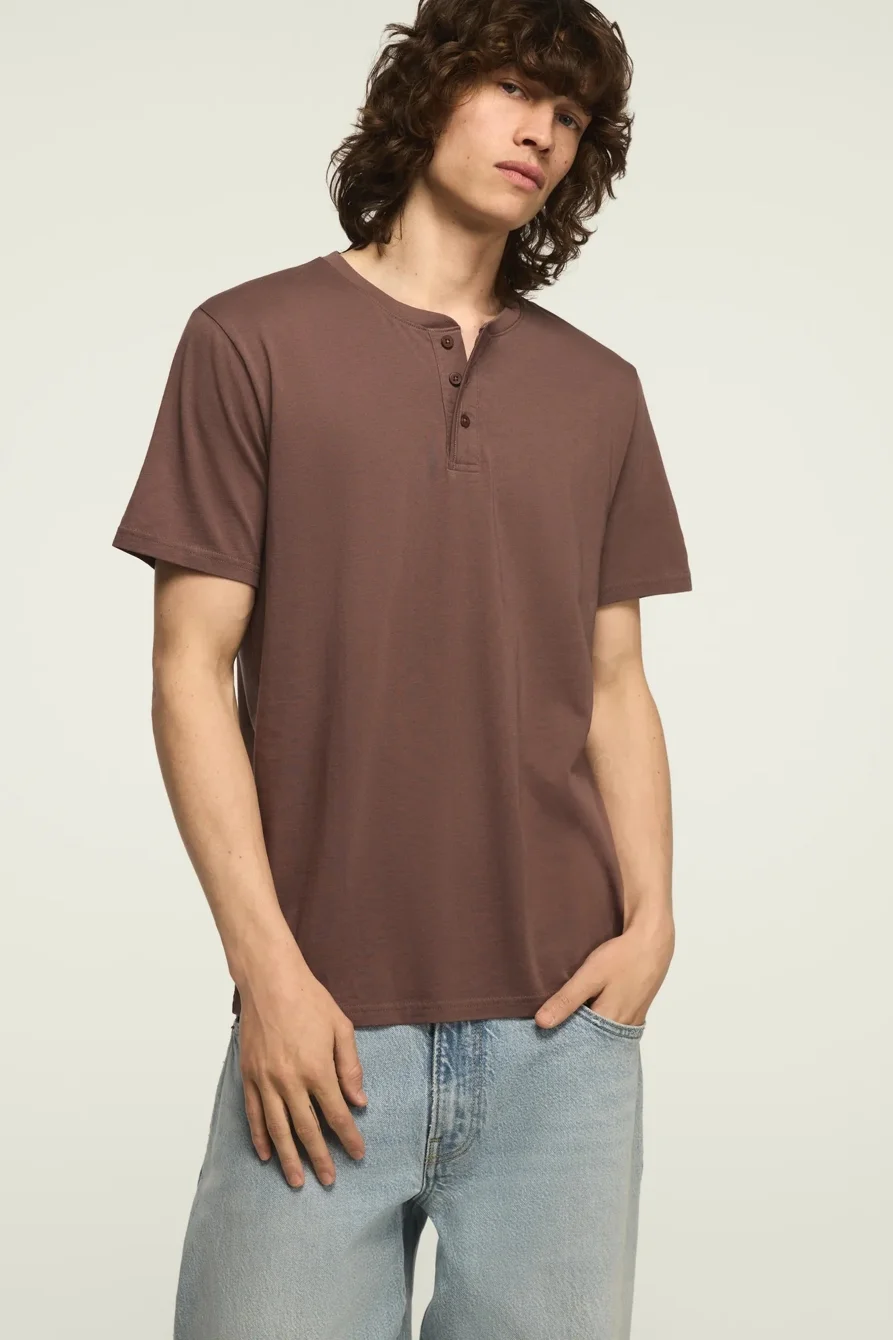 Image of Lucky Brand Supima Short Sleeve Henley - Men's Clothing Tops Tees Henley Shirt in Bright White