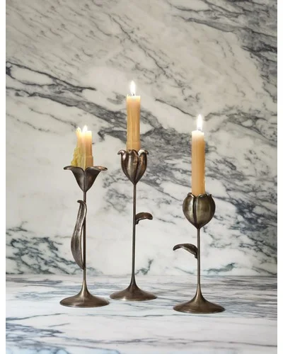 Olivia Floral Candlesticks (Set of 3) by Sarah Sherman Samuel-Antique Brass