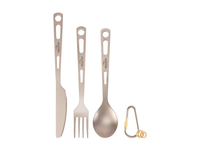 Pure Outdoor Lightweight Titanium 3-Piece Cutlery Camping Utensils Set
