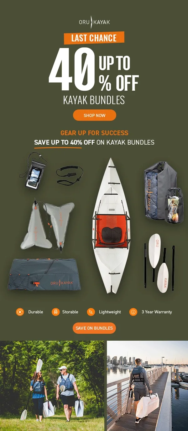 Last Call!! Save up to 40% off kayak bundles. Get everything you need to hit the water!