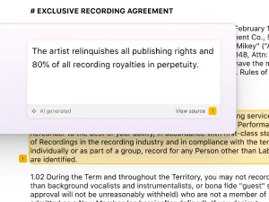 AI generated analysis of a recording agreement