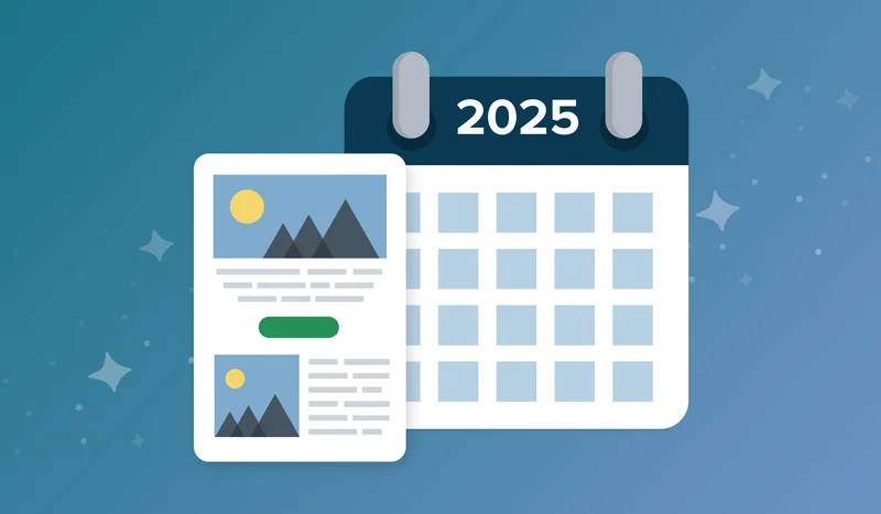 A graphic of a 2025 
calendar alongside a webpage