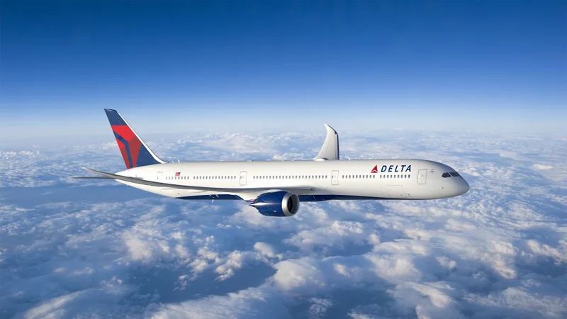 A Delta Boeing 787 flying in the clouds