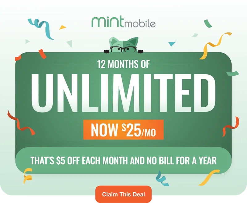 12 months of Unlimited now just $25/mo. That’s $5 off each month and no bill for a year. Claim This Deal