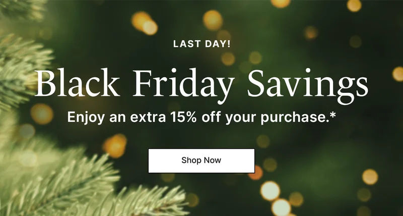 LAST DAY! Black Friday Savings. Enjoy an extra 15% off your purchase.*
