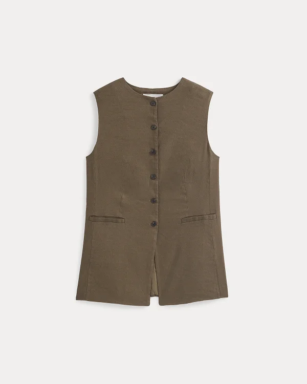 Image | Long Vest in Stretch Linen | Beech