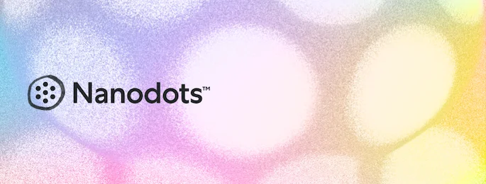 Nanodots logo on colorful background.