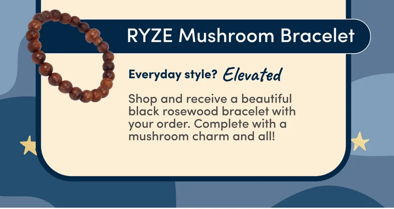 RYZE Mushroom Bracelet | Everyday style? Elevated | Shop and receive a beautiful black rosewood bracelet with your order. Complete with a mushroom charm and all!