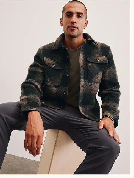 Plaid Wool Blend Men's Shirt Jacket