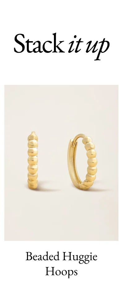 14k Solid Gold Beaded Huggie Hoops