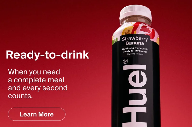 Huel ready-to-drink bottle — complete meal with no prep, perfect for busy days