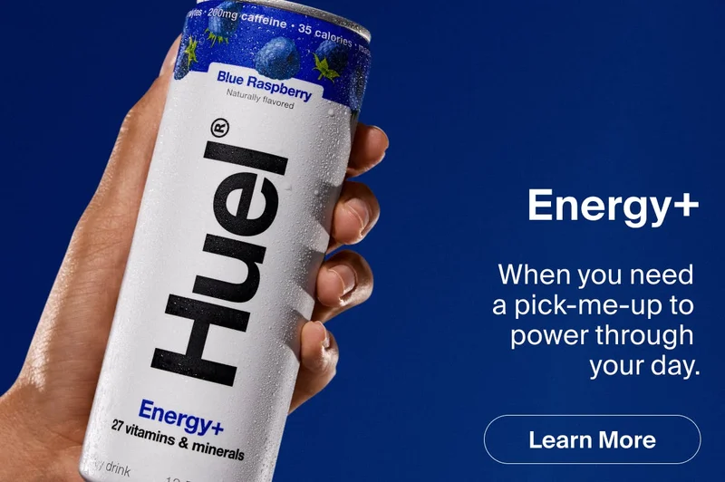 Huel Energy+ can — clean energy drink for focus and sustained performance