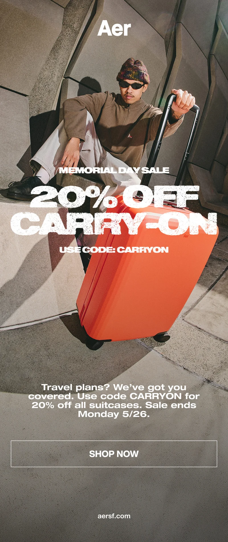 Photo of Sean with the Aer Carry-On for Aer's Memorial Day Sale