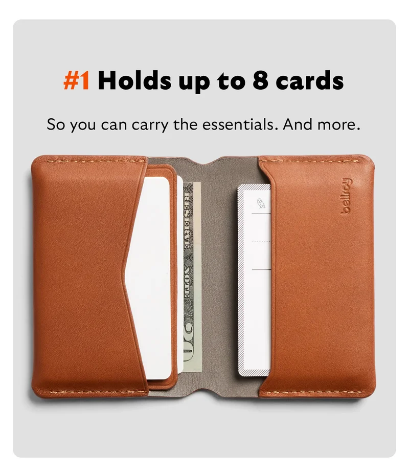 Holds up to 8 cards. So you can carry the essentials. And more.