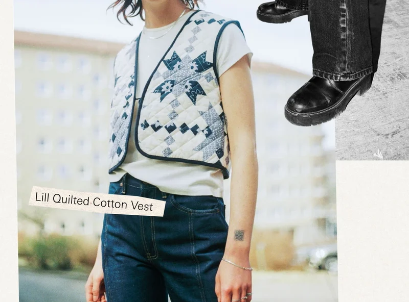 Lill Quilted Cotton Vest Offwhite/Blue