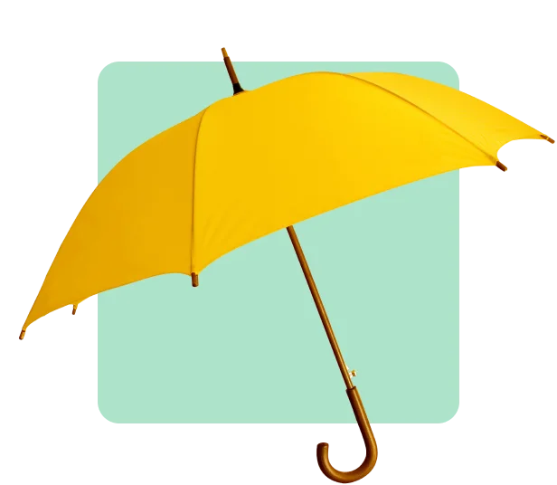Yellow umbrella on a green background