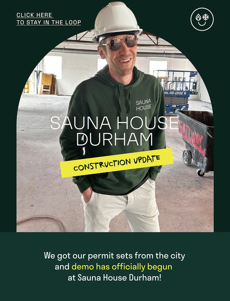 Sauna House Durham construction update. We got our permit sets from the city and demo has officially begun at Sauna House Duhrma!